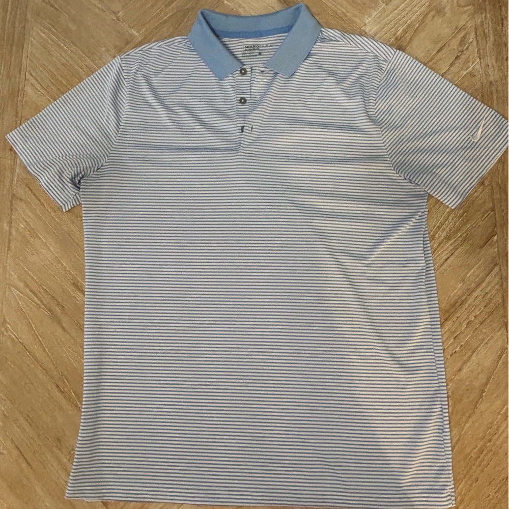 Nike Dri Fit Golf Polo Blue Striped Size Large